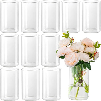 12pcs Glass Cylinder Vases for Centerpieces - 6 Inch Tall Flower Vase for Wedding Decorations, Clear Glass Flower Vases Floating Candle Holder for Table Centerpiece Wedding Home Décor