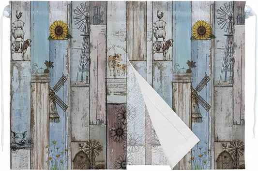 Blue Grey Wooden Magnetic Double Layer Car Window Shades,Side Window Curtains for Blackout/Breathable Mesh View,Farmhouse Barn Sunflowers Retro Privacy Sun Shades for Heat/UV Protection 26x20in 1pcs