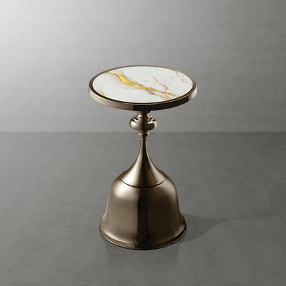 Homes: Inside + Out Halric Modern 24" Tall Round End Table with Decorated Tabletop and Iron Metal Base, Accent Furniture, Elegant Pedestal Stand for Living Room, Home Office, Antique Brass