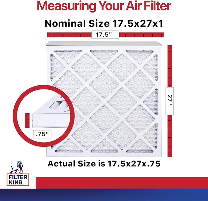 Filter King 17.5x27x1 Air Filter | 4-PACK | MERV 11 HVAC Pleated A/C Furnace Filters | MADE IN USA | Actual Size: 17.5 x 27 x .75"