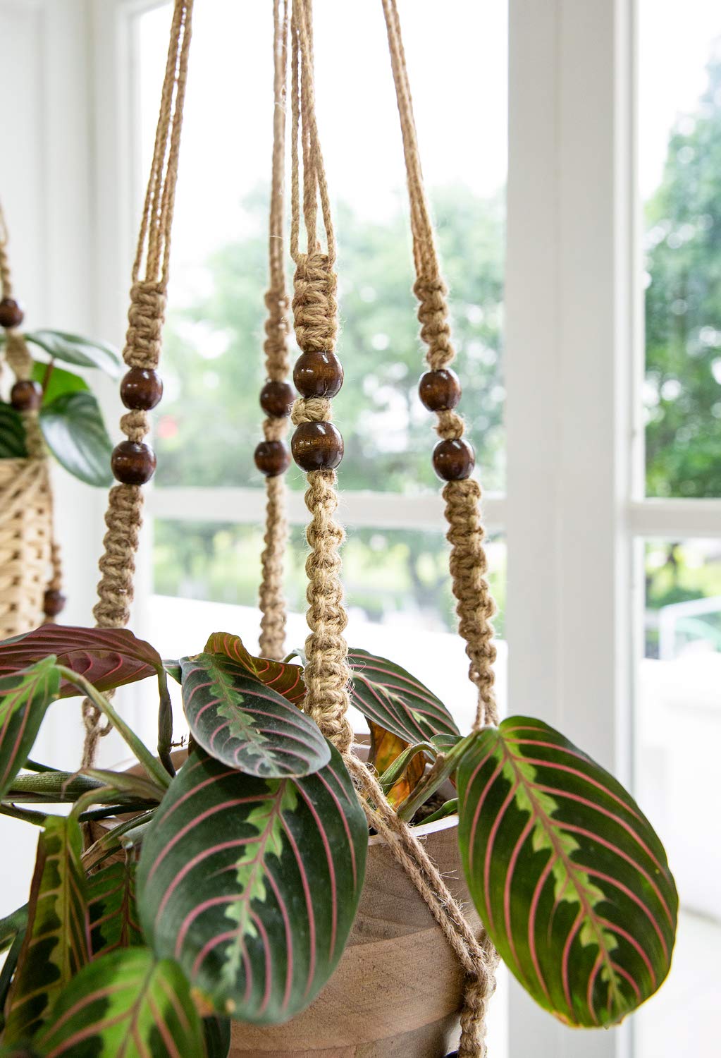 Mkono Macrame Plant Hanger Indoor 35 Inch Hanging Planter Basket Brown 1Pc