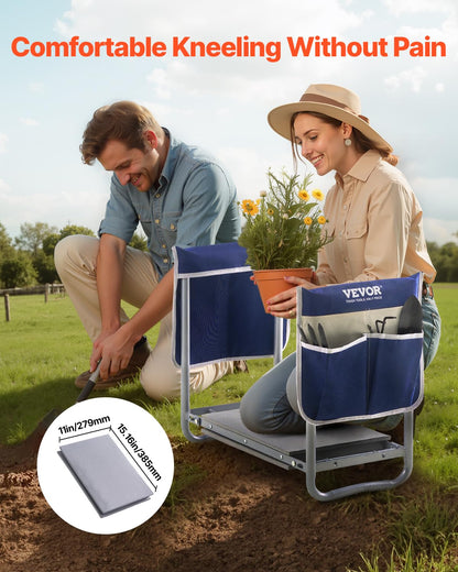 VEVOR Garden Kneeler and Seat Heavy Duty, Portable Garden Stool with 11'' EVA Kneeling Pad and 2 Tool Bags, Folding Garden Bench to Relieve Knee & Back Pain, Great Gifts for Seniors, Family Gardeners