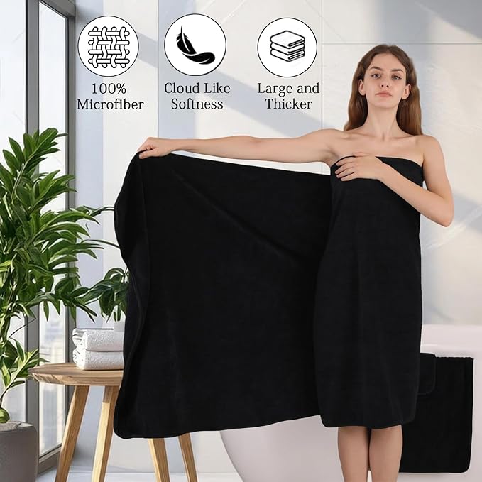 18 Piece Family Bath Towel Set Include 6 Bath Towels,6 Hand Towels and 6 Washcloths Soft Bathroom Towel with Hanging Loops,Highly Absorbent Quick Dry Towels Set for Bathroom,Hotel and Spa-Black