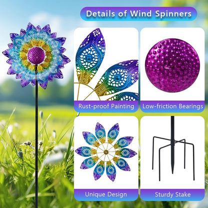 Large Wind Spinners Outdoor,Wind Spinner for Yard Metal Wind Sculptures & Spinners 82.8 Inch Windmill Kinetic Yard Art for Patio,Lawn & Garden Decor