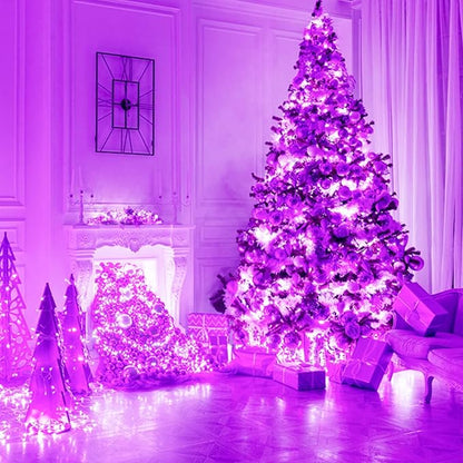 JMEXSUSS 91.5ft 250 LED Purple String Lights Indoor, Connectable 8 Modes Purple Christmas Lights Outdoor Waterproof, Plug-in Clear Wire Fairy String Light for Christmas Bedroom Party Tree Decorations