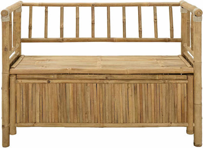 Bamboo Garden Storage Bench, 43 Inch Outdoor Patio Seating with Under Seat Hidden Compartment, Natural Wood Entryway Bench for Sunroom Backyard and Porch