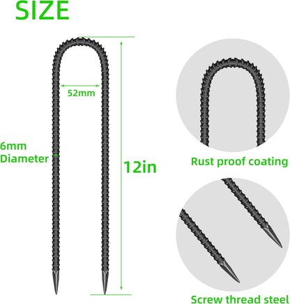 22 Pieces 12-Inch Garden Ground Stakes Galvanized Steel U Shape Hook Rebar Stake - Heavy Duty Anchors for Tents, Position Kits,Fences, and Trampolines