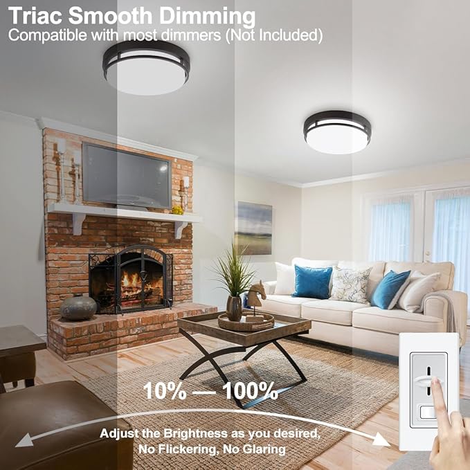 2Pack LED Flush Mount Ceiling Light Fixture 13" 20W, 3000/4000/5000K Color Adjustable, Dimmable Ceiling Lamp for Kitchen, Hallway, Stairwell, Oil Rubbed Bronze, ETL