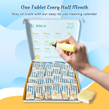 Dishwasher Cleaner Tablets Deodorizer-48 Pack Deep Cleaning Dish Washer Descaler Freshener-Grime Limescale Heavy Duty Grease Odor Smell Remover-for All Dishwashers Lemon Foaming 2 Year Supply