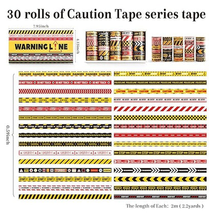 30 Rolls Warning line Theme Washi Tape Set, Writable Decorative Tapes for Scrapbooking, Bible Journaling, Bullet Journaling, 0.6"x79" per Roll