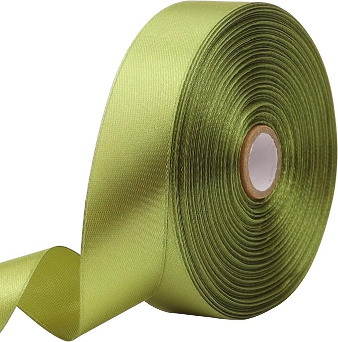 Light Green Solid Satin Ribbon 1 Inch 50 Yards Solid Polyester Fabric Ribbon for Gift Wrapping Wedding Christmas Baby Shower Birthday Party Decoration Handmade Immortal Flower Craft