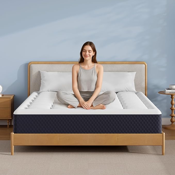 ONENICE 12 Inch Mattress Queen, Cooling Gel‑Infused Memory Foam Mattresses in a Box, Imitation Cotton Fabric with 3D Down Alternative Filling Pillowtop CertiPUR-US® Certified, Fiberglass-Free