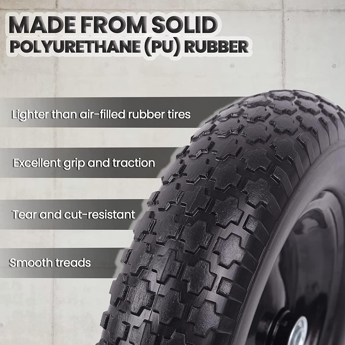 (2-PACK) 4.80/4.00-8" Flat Free Tire and Wheel - Universal Fit 14.5" Solid Wheelbarrow Tires with 3" Hub and 5/8" Bearings – Extra Adapter kit includes 3/4" Ball Bearings, 1" and 1/2" Nylon Spacers