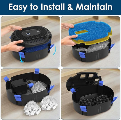 AquaMiracle All-in-One Koi Pond Filters for Outdoor Ponds 200-350 Gal, Pond Fountain Pump with 3 Spray Patterns, Fountain Kit with 400GPH Water Pump for Garden, Water Feature, Bird Baths