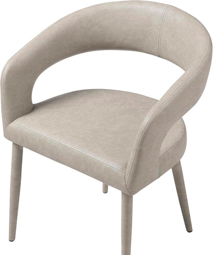 Modern Dining Chairs Set of 2, Kitchen Room Faux Leather Mid Century Chairs with Metal Frame and Hollow Back, Easy Clean Upholstered Barrel Dining Chair for Living Room, Restaurant, and Café, Greige