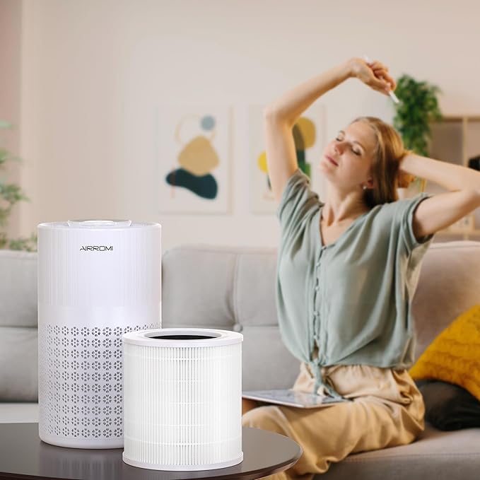 AIRROMI A2001 HEPA Air Purifier Replacement Filter, 3-In-1 Original Filter, Remove 99.97% of 0.3 Micron Particle 2 Pack White Activated Carbon