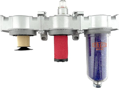 1/4" NPT MID FLOW 3 Stages Filter Coalescing Desiccant Dryer System For Compressed Air Lines, Poly Bowls, Great For Paint Spray And Plasma Cutter (MANUAL DRAIN)