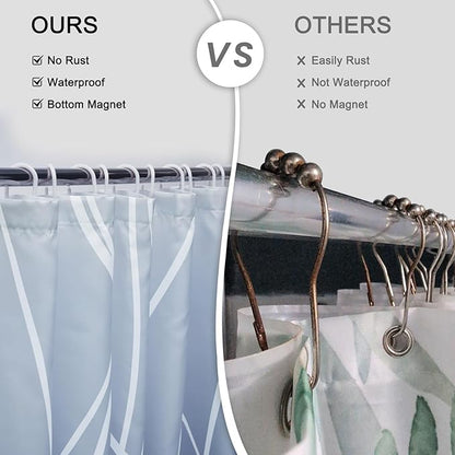 Punkray Ombre Blue Shower Curtain for Bathroom with Hooks, White Shower Curtain Set, Stripe Bath Curtains Decorative Shower Curtains Water Repellent Washable, 72 x 72