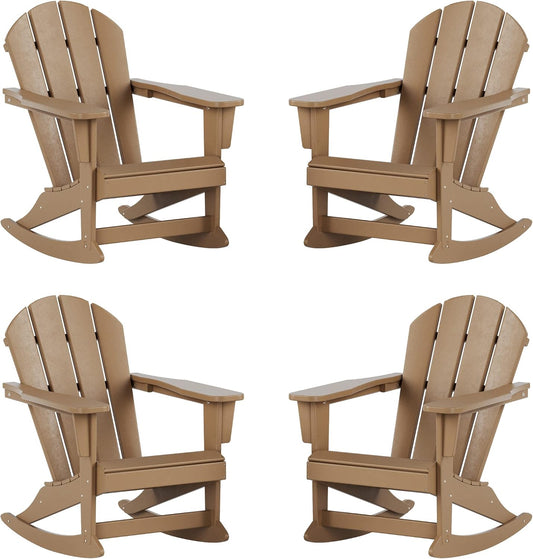 WO Home Furniture Patio Rocking Chair Set of 4 PCS Classic Outdoor HDPE UV Weather Resistant (Weathered Wood)