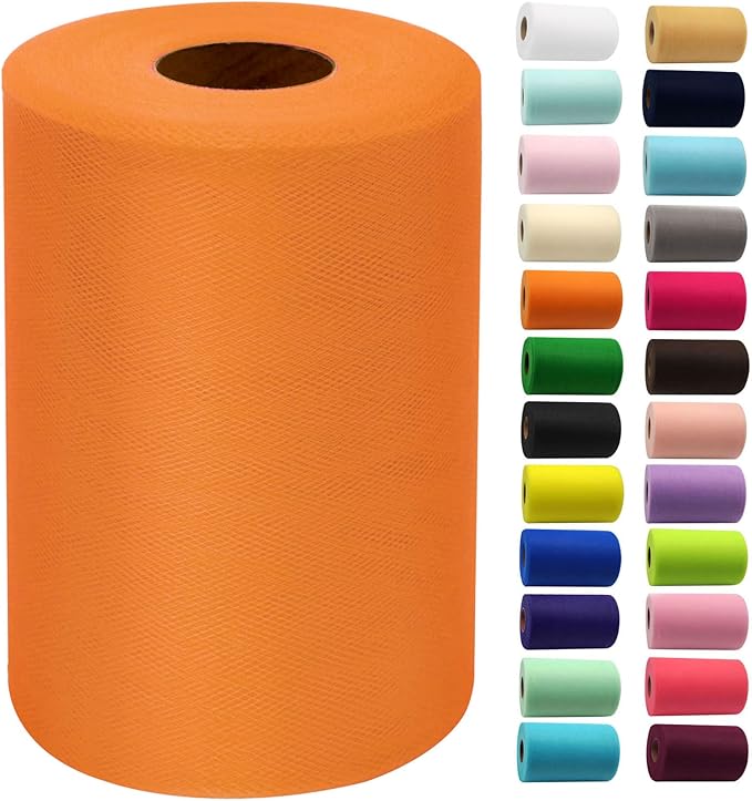 Orange Tulle Fabric Rolls 6 Inch by 100 Yards (300 feet) Fabric Spool Tulle Ribbon for DIY Orange Halloween Tutu Bow Baby Shower Birthday Party Wedding Decorations Christmas Craft Supplies