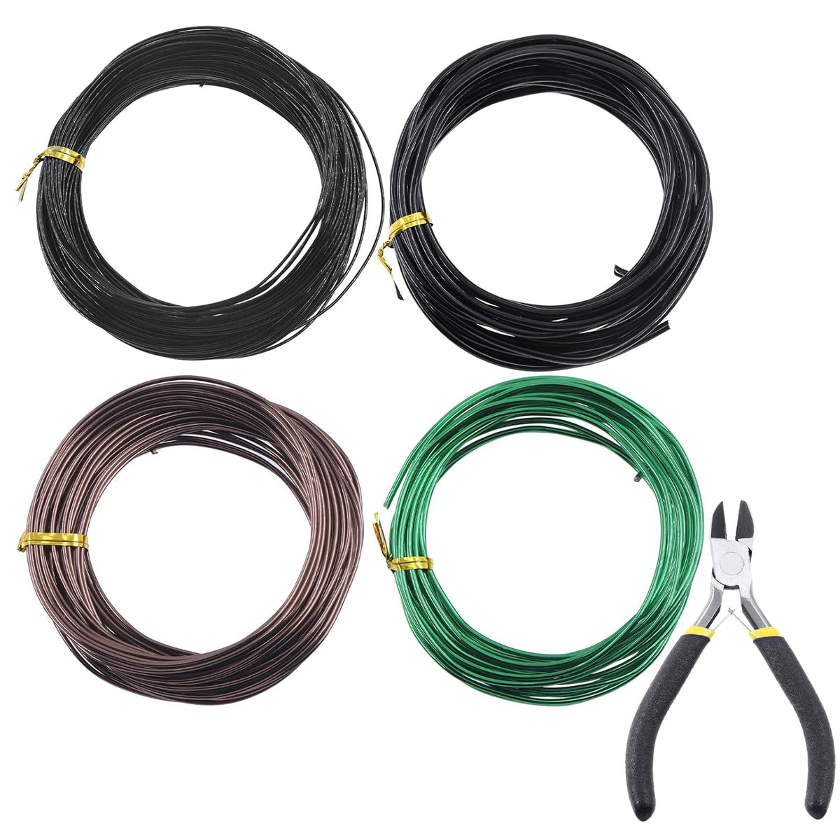 Glarks 4 Rolls Bonsai Wires Kit, 2mm 3mm 1mm 1.5mm Aluminum Bonsai Training Wire Tree Branches with Wire Cutter, 164 Feet Anodized Aluminum Set for Holding Bonsai Branches Small Trunks