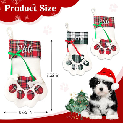 Personalized Christmas Stockings for Dogs and Cats, Custom Paw Shape Stocking Embroidered with Pet Name, Xmas Decorations Family Holiday Fireplace Hanging Stockings (17.3x8.6 in)
