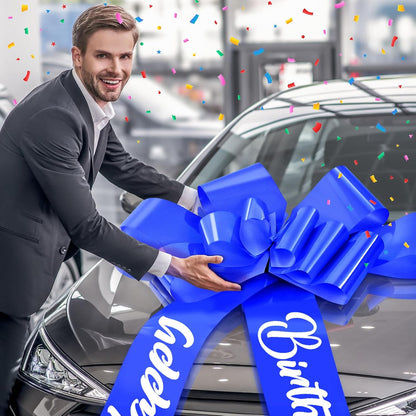 30 Inch Car Bow, Giant Pull Ribbon Bow for Car Gifts, Large Present Decoration for Birthday Surprises, Holidays, Graduation, Sedan and SUV Displays(Blue)