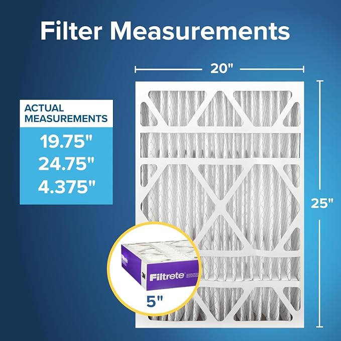 Filtrete 20x25x5 AC Furnace Air Filter, MPR 1550, MERV 12, Fits Trion AirBear, CERTIFIED Asthma & Allergy Friendly, Electrostatic Air Cleaning Filter, 1-Pack (actual size 19.56 x 24.13 x 4.75)