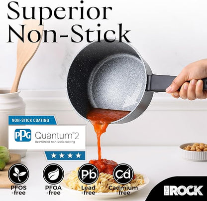 THE ROCK SOHO Nonstick Saucepan with Lid, 2 Quarts Small Pot with PPG Quantum2 Coating – Durable for Urban Kitchens, Nothing Sticks, Never Warps, Lasts Longer, Induction Compatible, PFOA-Free, Black