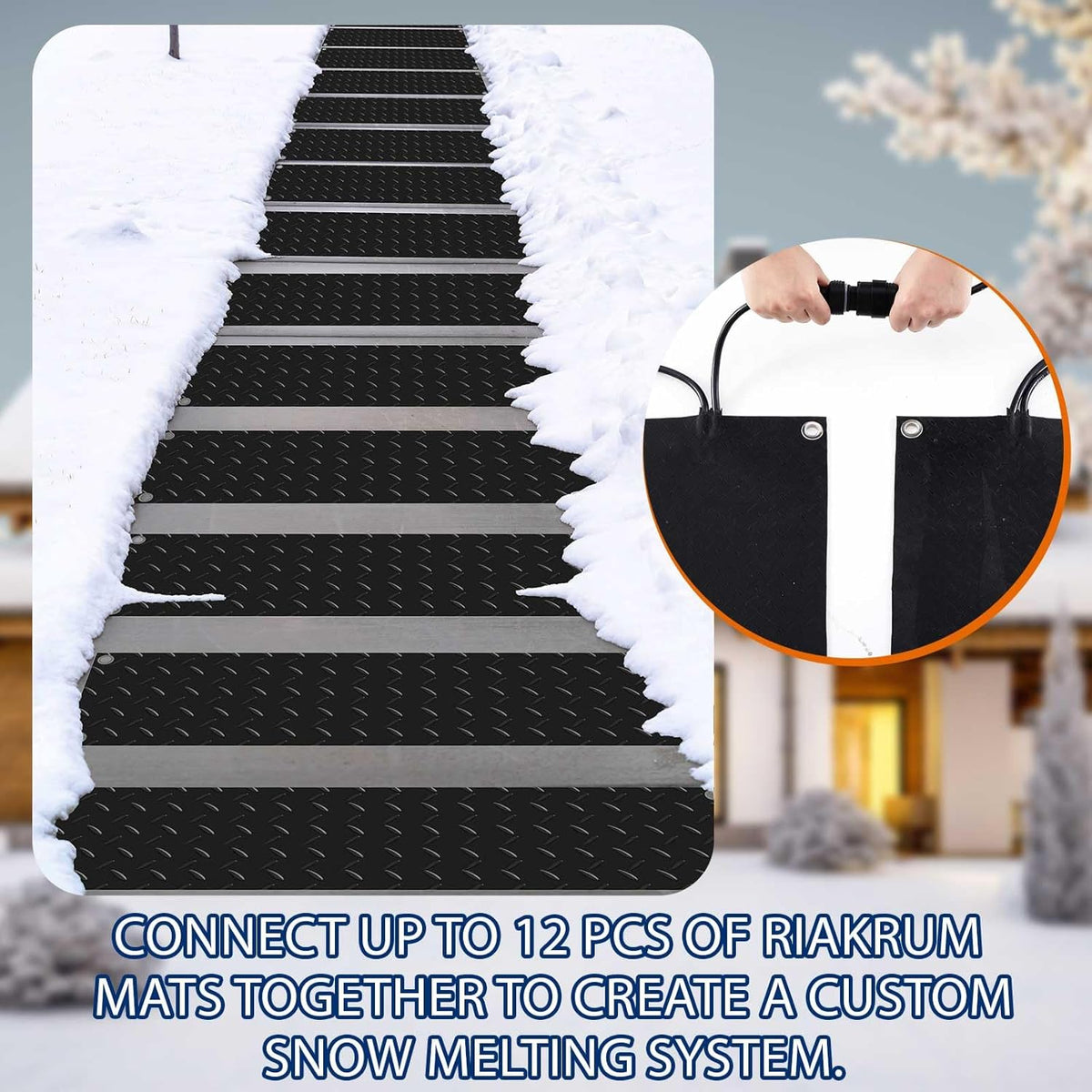 Riakrum 2 Pcs Heated Snow Melting Mats Outdoor, 10 x 48 in Winter Anti-Slip Heated Rubber Mat for Walkways Decks and Sidewalks, Snow and Ice Melting Pads Connection with 9.84 ft Power Cord