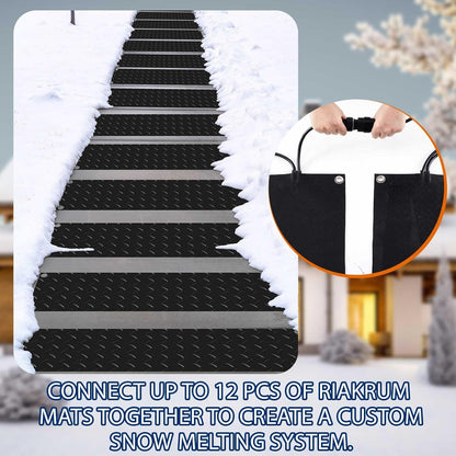 Riakrum 2 Pcs Heated Snow Melting Mats Outdoor, 10 x 48 in Winter Anti-Slip Heated Rubber Mat for Walkways Decks and Sidewalks, Snow and Ice Melting Pads Connection with 9.84 ft Power Cord