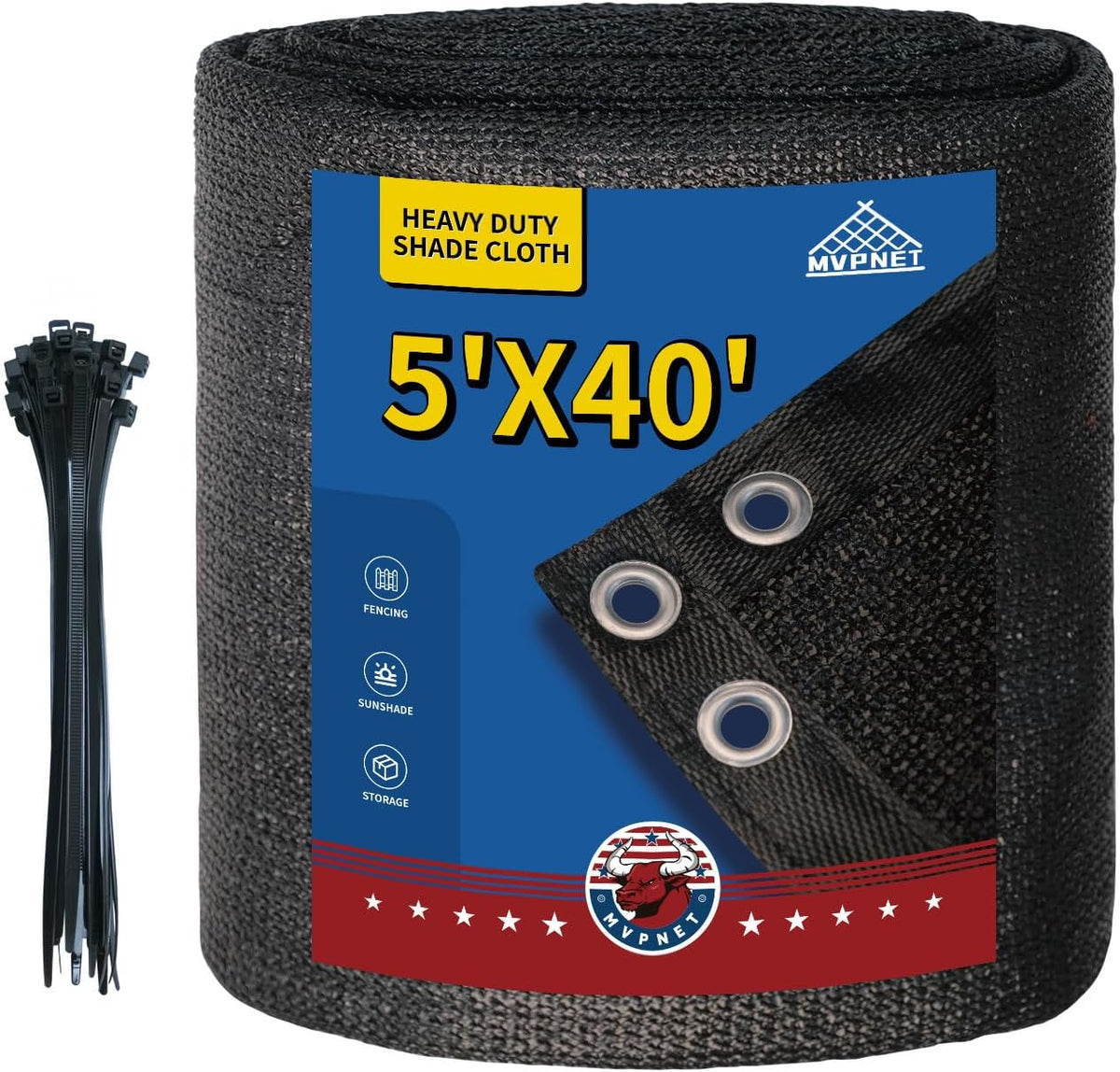 5x40Ft Garden Privacy Fence Screen, 145GSM Heavy Duty 90% Blockage Windbreak Mesh Tarp with Reinforced Edges & Anti-Rust Grommets, Includes Zip Ties for Garden, Yard, Backyard, Outdoor, Black
