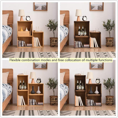 KIRIGEN Stackable Wood Storage Cube with Handles, Open Cubby Bin, Brown