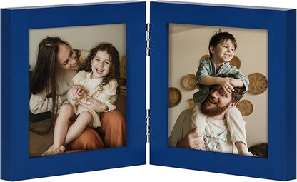 decorUhome Double 4x4 Picture Frame Vertical, Engineered Wood Bifold Photo Frame with Plexiglass for Tabletop Display, 4x4, Royal Blue