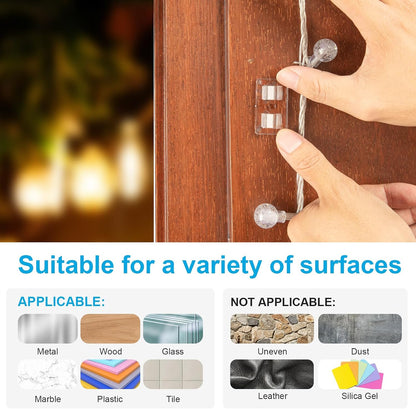 30 PCS Hooks for Outdoor String Lights, Heavy Duty Christmas Light Clips, Clear Adhesive Hooks for Hanging Rope Lights Outdoor, UV-Resistant String Light Hooks for Outside Porch Patio Decor