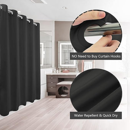 Extra Long No Hook Black Shower Curtain or Liner Soft Microfiber - 84" Length Fabric Shower Curtain Liner Set, Machine Washable & Water Repellent, Black, 71x86