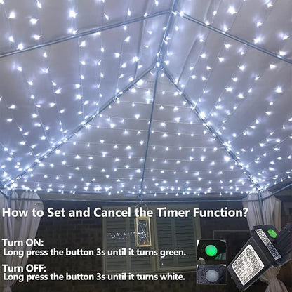 QITONG 165ft 500 LED White String Lights Outdoor Waterproof, 8 Modes Christmas Light Plug-in, Clear Wire Christmas Tree Light Indoor