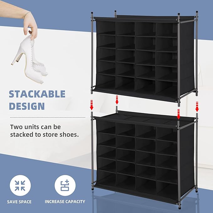 STORAGE MANIAC Stackable Shoe Cubby Organizer, Free Standing Shoe Cube Rack for Entryway, Bedroom, Apartment, Closet, 20-Cube Black