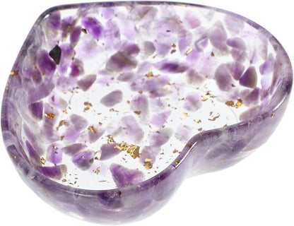 Unomor Heart Shaped Resin Candle Holder with Crystal Bowl Handpolished Decorative Candle Cup Base for Bedroom and Home Decor Unique Texture