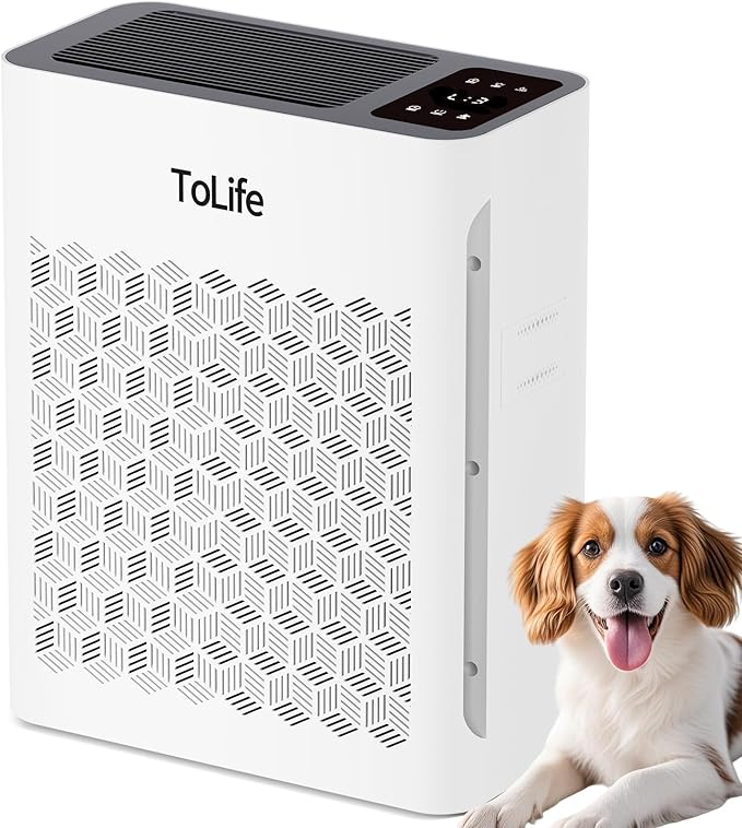 Tolife Air Purifier Large Room, Air Purifiers for Home Pets Hair with Washable Filter, Air Cleaner for Bedroom up to 1095 Ft² Dust Smoke Odor, Sleep Mode, Timer, White