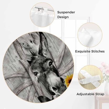 Funny Farm Animals Kitchen Curtains 36 Inch Length, Small Window Curtains Tab Top, Vintage Barn Grey Sunflowers Light Filtering Short Window Treatments Tier Drapes 27.5"x36" 2 Panel