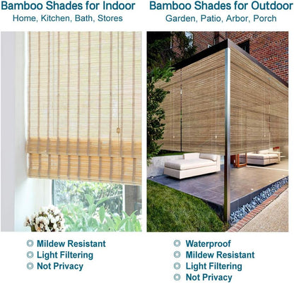 LETAU Wood Window Roman Shades, Bamboo Light Filtering Window Blinds for Indoor Home, Office, Kitchen, Pattern 4