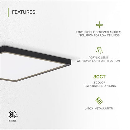 ASD LED 12" Square Flush Mount Ceiling Light Fixture, Low Profile Surface Lighting | 5CCT, Dimmable, Ultra-Thin, ETL Listed | 24W 1700LM 2700-6000K 120V | Kitchen, Hallway Lamp | Black, 4 Pack