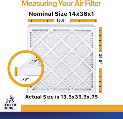 Filter King 14x36x1 Air Filter | 6-PACK | MERV 13 HVAC Pleated A/C Furnace Filters | MADE IN USA | Actual Size: 13.5 x 35.5 x .75"