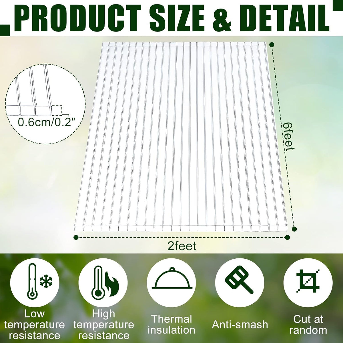 Tatuo 12 Pack 6' X 2' X 0.24'' Polycarbonate Greenhouse Panels Polycarbonate Sheets Twin-Wall Roof Panels Waterproof UV Protected Clear Corrugated Plastic Roofing for Greenhouse Replacement