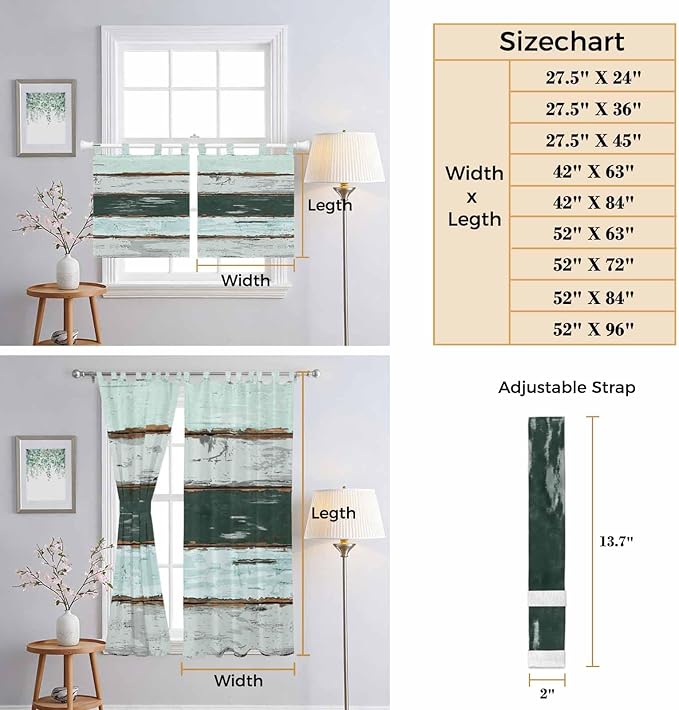 Blue Teal Living Room Curtains 84 Inch Length, Window Curtains Tab Top, Vintage Wooden Retro Art Farmhouse Barns Light Filtering Window Treatments Drapes 42"x84" 2 Panel