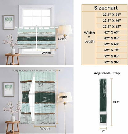 Blue Teal Living Room Curtains 84 Inch Length, Window Curtains Tab Top, Vintage Wooden Retro Art Farmhouse Barns Light Filtering Window Treatments Drapes 42"x84" 2 Panel