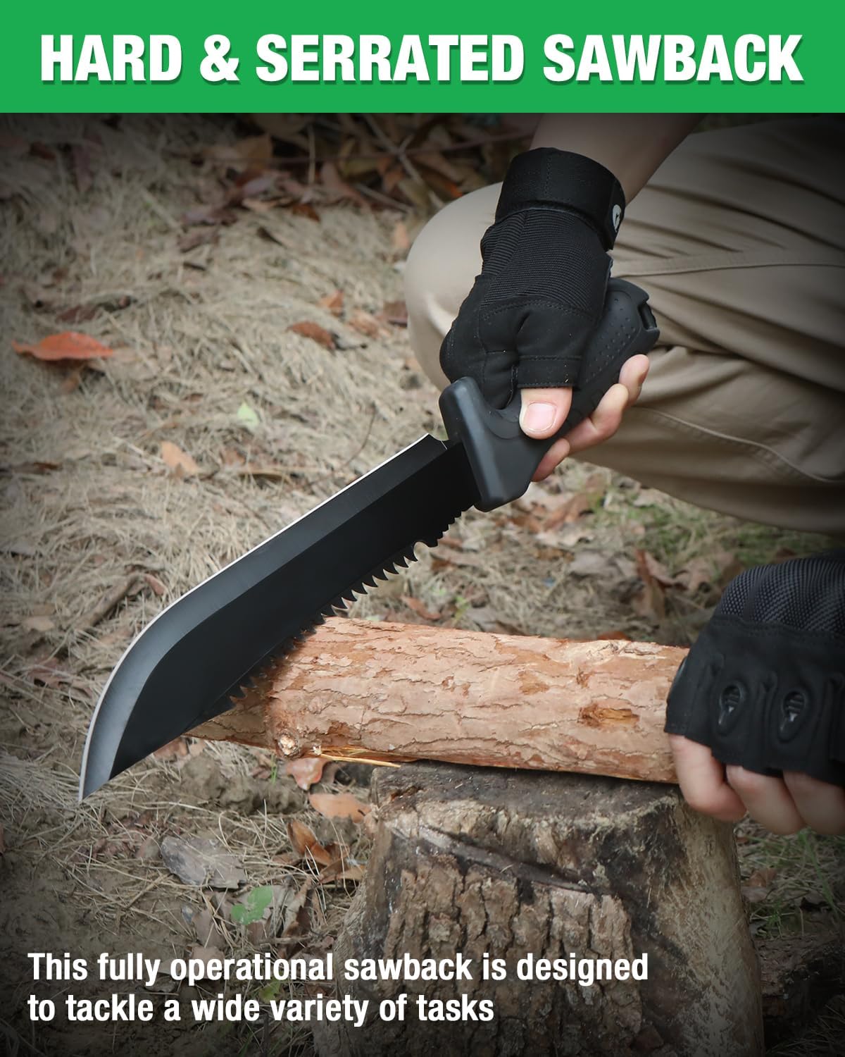 Mossy Oak 16" Heavy Duty Machete with Saw and Sheath, Sharp Dual-Edge Blade, Ergonomic Non-Slip Handle for Bushcraft, Outdoor Hunting, Garden Cutting and Yard Work