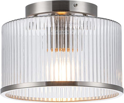 MAYNA Modern Nickel Semi Flush Mount Ceiling Light Fixture, 1-Light Glass Ceiling Light, Hallway Light Fixtures Ceiling Mount for Kitchen Entryway Bedroom Laundry Room