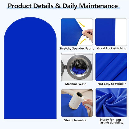 HEMMOTOP Blue Arch Cover 7.2 ft (No Arch Backdrop Stand), Spandex Wedding Balloon Stretchy Arch Backdrop for Photo, Round Top Stand Covers for Party Birthday Baby Shower Anniversary Decoration